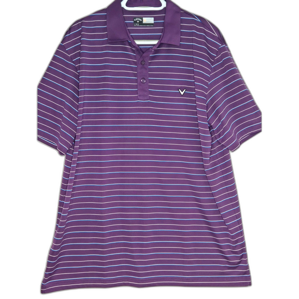 Callaway Opti-Dri Striped Golf Polo Shirt | Men's Size Large | Purple Blue White